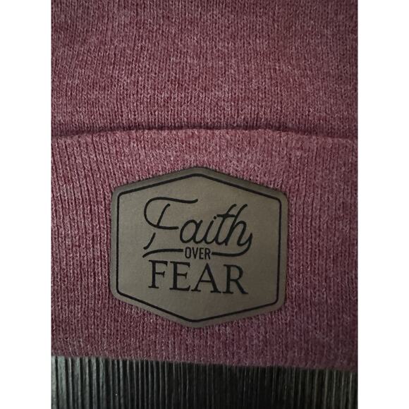 Faith Over Fear Cuffed Beanie Hat Sportswear Cozy Winter Snow Outdoor Maroon - Picture 2 of 8